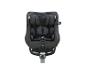 Schwarzer Babyautositz mit 5-Punkt-Gurt und drehbarer Basis.