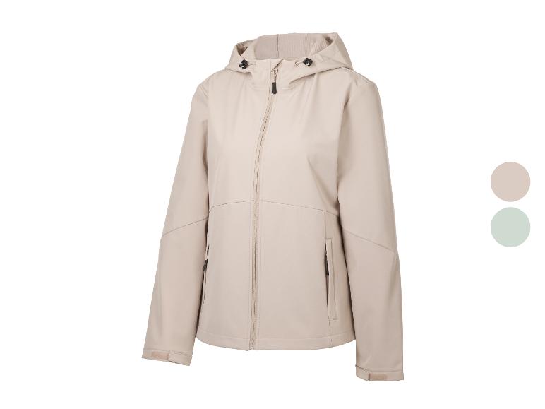 Beige Jacke mit Kapuze und Reißverschluss, mit zwei farbigen Kreisen rechts.