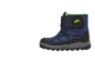 Blauer wasserdichter Winterstiefel für Kinder mit Bergmotiv und grünem Futter.