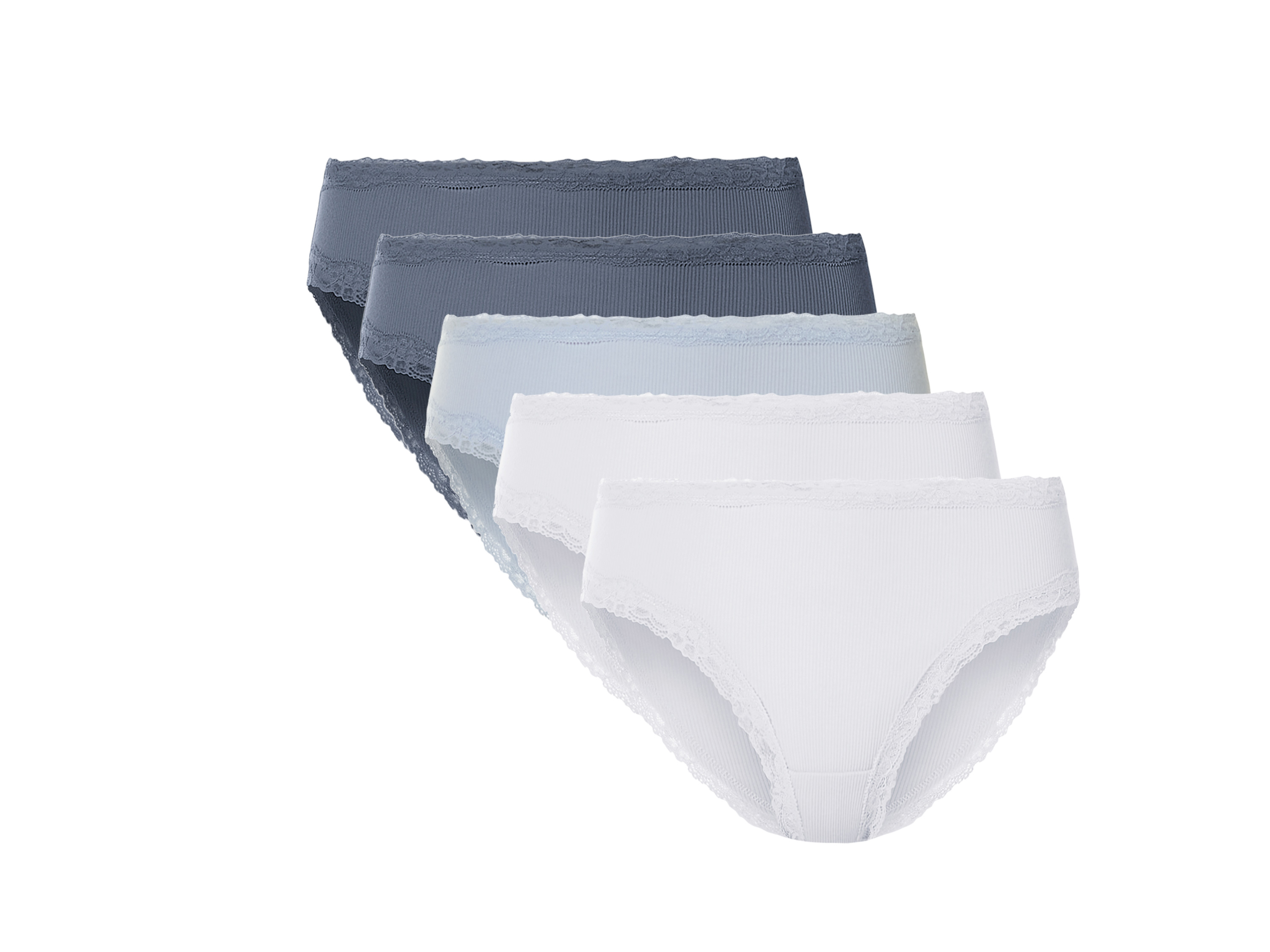 esmara® Damen Slip Rippe mit Spitze 5er (Blau/Weiß, XS(32/34))““ | rosa/beige