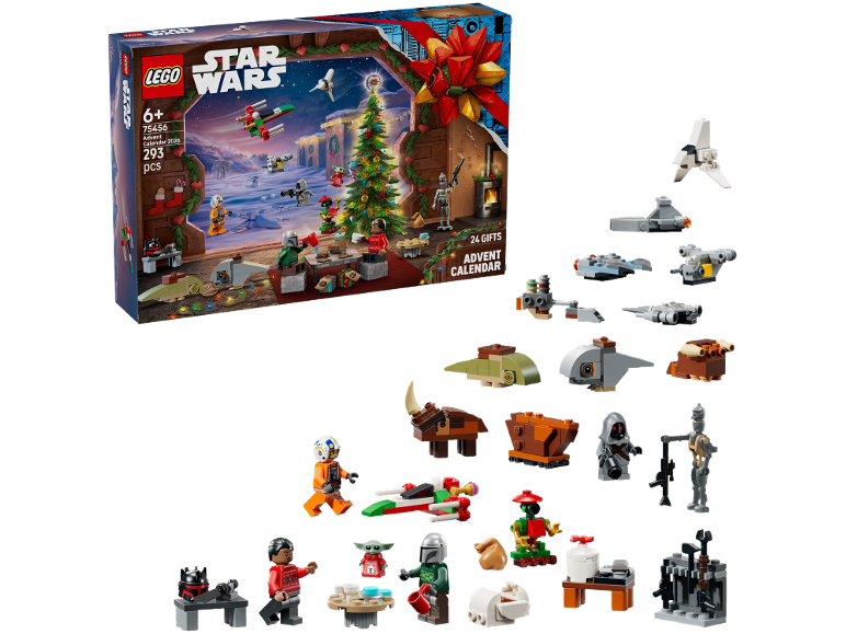 Weihnachts-Adventskalender mit Spielzeug zum Thema Weltraum und Figuren.
