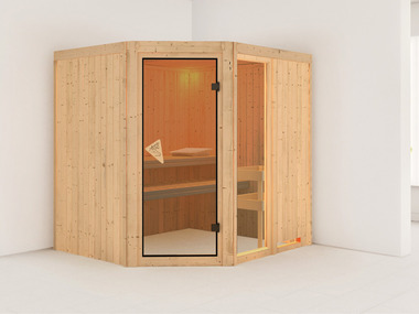 Karibu Indoor-Sauna »Oslo«, mit Eckeinstieg, 9 kW Ofen