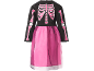 Schwarzes Mädchen-Kostümkleid mit rosa Skelett und rosa Tüllrock.