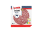 Verpackung klassischer Salami in Scheiben, mit Buchenholz geräuchert, mit Qualitätssiegeln und Nutri-Score.