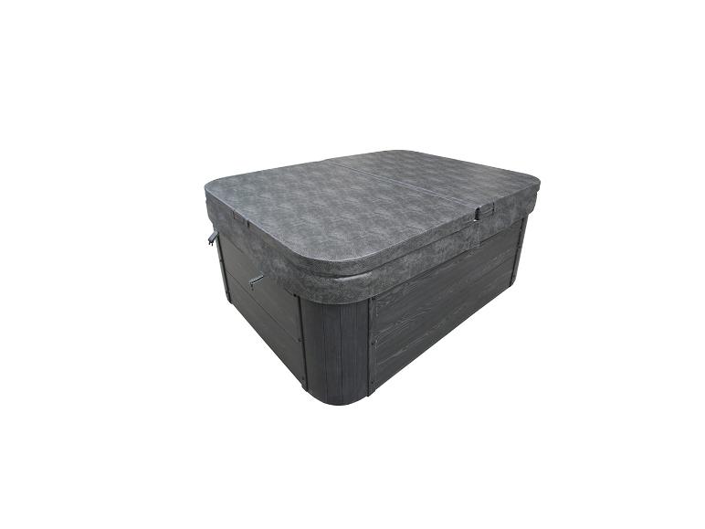 HOME DELUXE Outdoor-Whirlpool Black Marble mit grauer Abdeckung.
