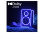 Ein Dolby Atmos-Lautsprecher mit blauer Neonbeleuchtung.