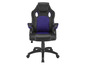 Ein schwarzer und blauer Gaming-Bürostuhl mit Armlehnen.