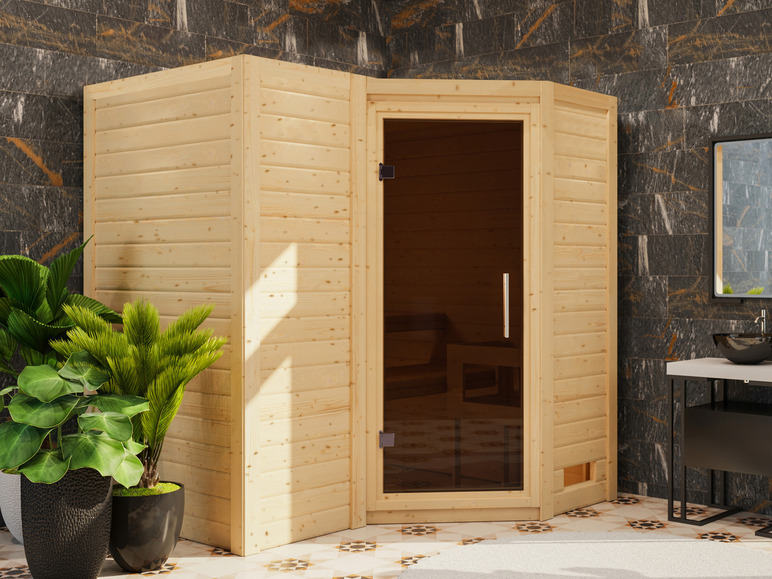 Gehe zu Vollbildansicht: Karibu Indoor-Sauna »Aspby«, Eckeinstieg, 9 kW Ofen - Bild 57
