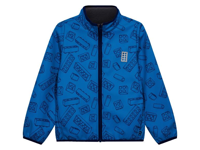 Blaue Kinder-Fleecejacke mit Bausteinmuster.