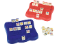 Kinderspiel Wer ist es mit zwei Spielbrettern in Rot und Blau.