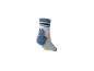 Weißer Kindersocken mit blauem Dinosauriermuster und Streifen
