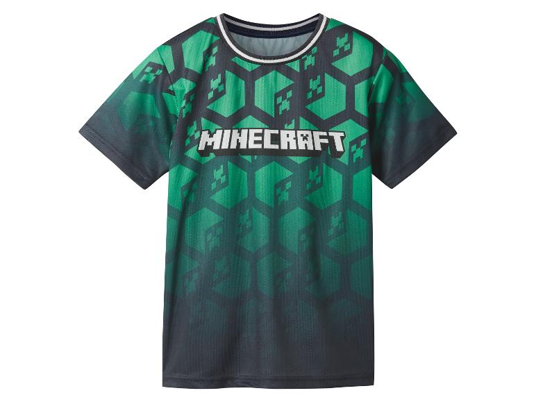 Minecraft T-Shirt mit grünem und dunkelgrauem Muster.