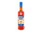 Flasche Orangen-Aperitif mit 0,0% Alkohol, mit Orangenillustrationen und Text