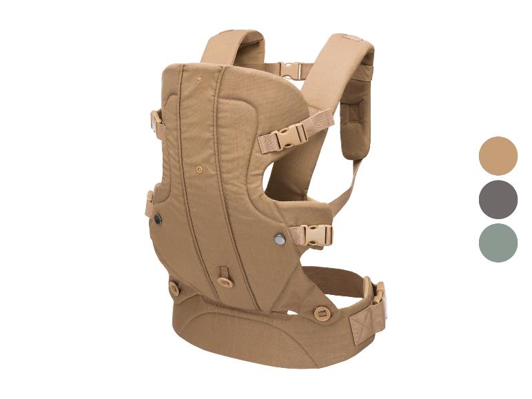 Hellbraune Babytrage mit Schnallen und verstellbaren Gurten.