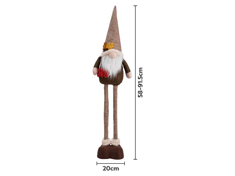 Herbstliche Zwergendekoration mit braunem Hut, weißem Bart und rotem Schal, 58-91,5 cm hoch.