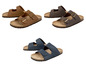 Braune und blaue Sandalen mit Schnallen.