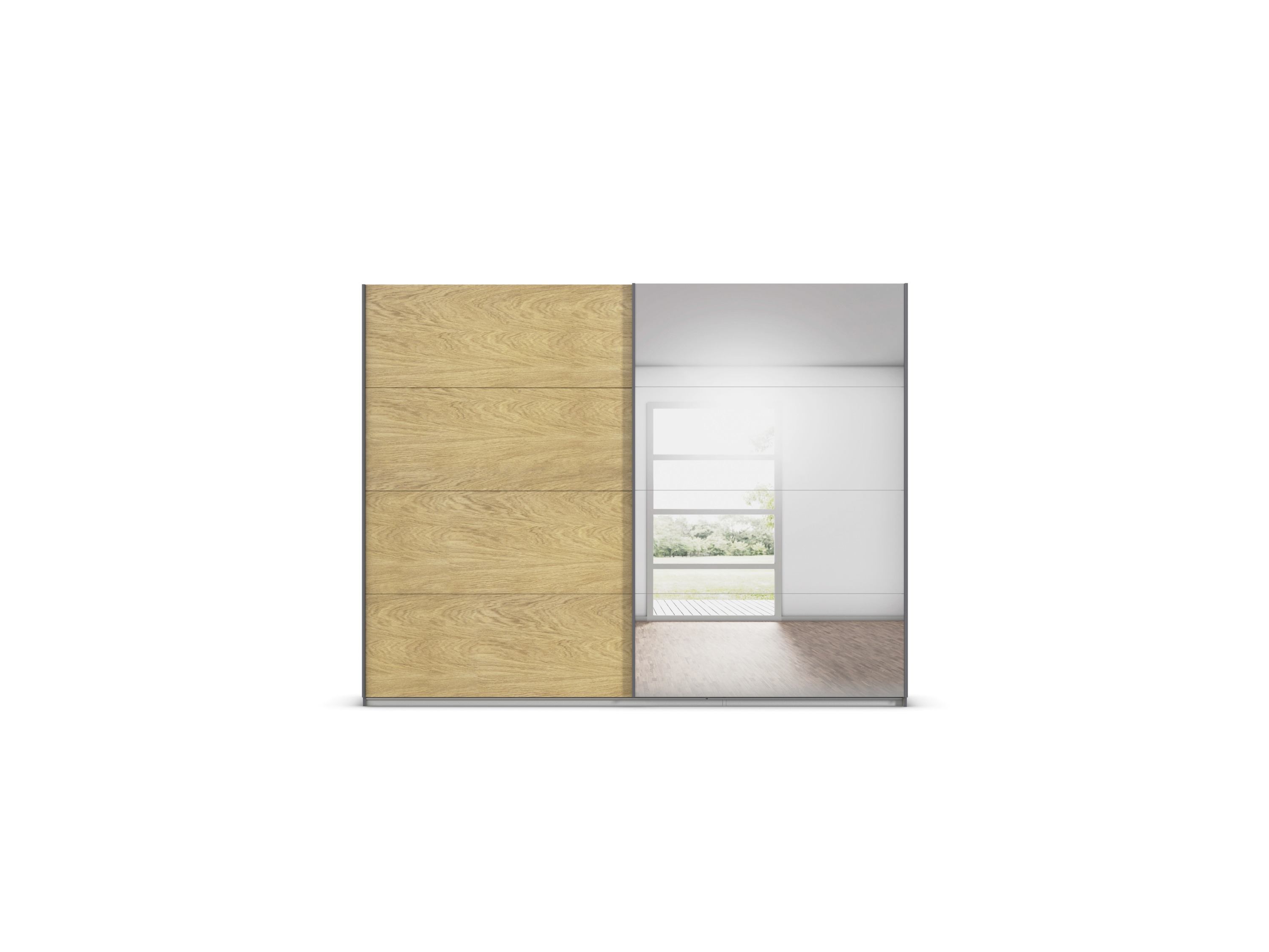 RAUCH ORANGE Malva-Extra Schwebetürenschrank (mit Spiegel, Eiche Furnier/Graumetallic, Breite 271 cm / Höhe 210 cm) – Bild 4 von 4