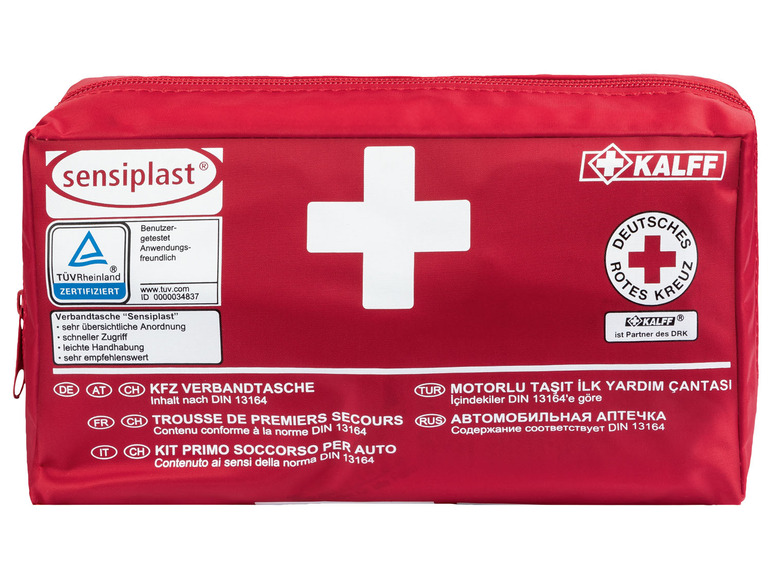 KFZ-Verbandtasche von Sensiplast mit Kalff-Logo, nach DIN 13164.