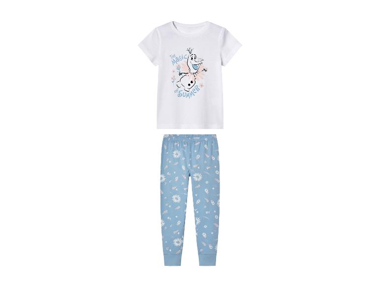 Kinderpyjama: Olaf-Shirt und Blumenhose.