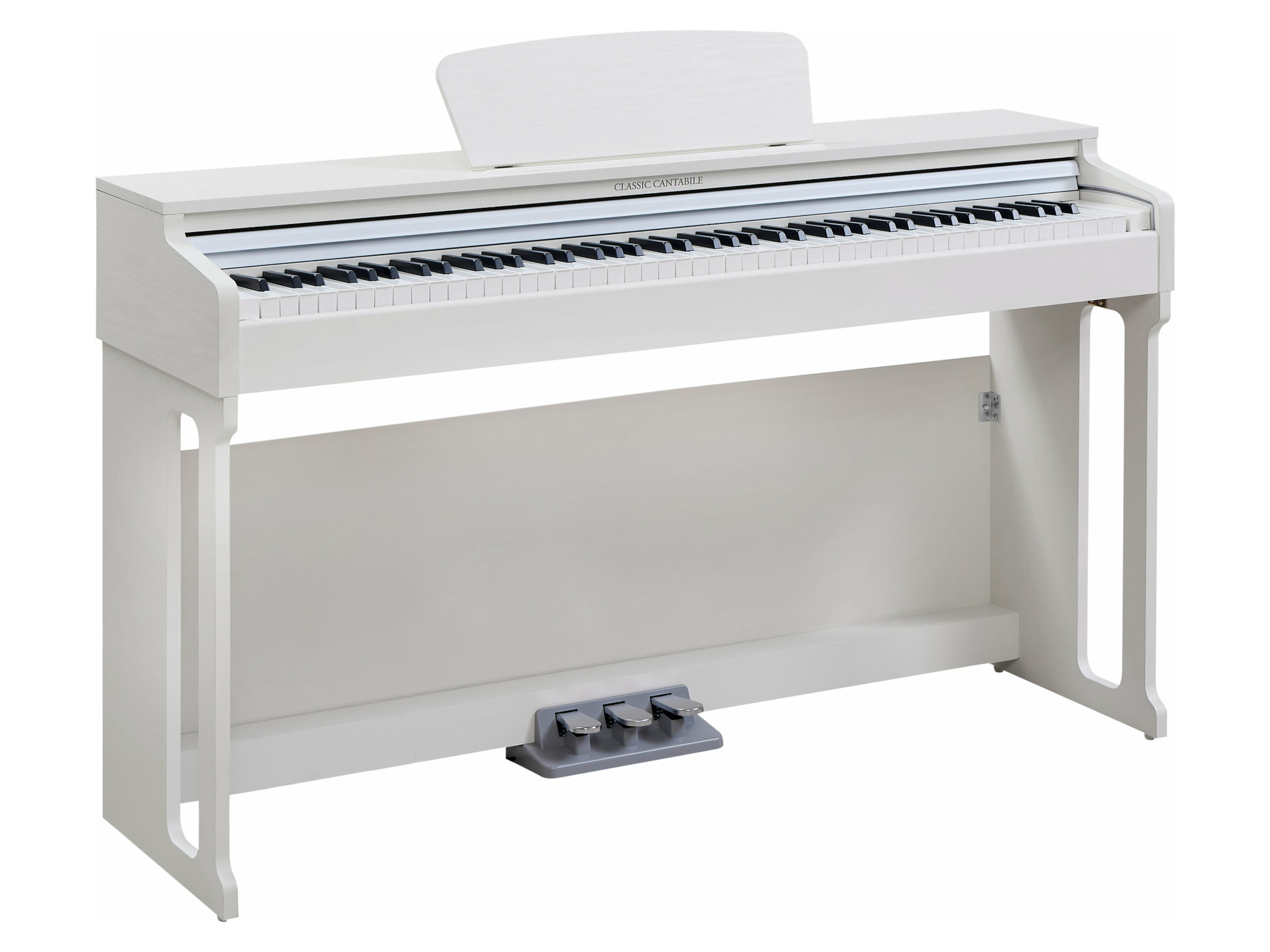 Classic Cantabile Digitalpiano DP-220 (weiß-matt)““ | AUX In/Out, USB to Host, Pedal Länge Netzkabel: 1,6 m Lautsprecher mit 2x 20 Watt Leistung Tastaturabdeckung Produktmerkmale tabletd Geeignet für: Einsteiger Altersempfehlung: – Material: Holz, Kunststoff Maße: ca. L 135 x B 39 x H 81 cm Netzkabel: ca. 160 cm Gewicht: ca. 35 kg Tastenanzahl: 88 Größe: Pedale: 3 Tastaturabdeckung: ja Stummschaltung: ja Rollen: – Lieferumfang: 1x E-Piano, 1x Netzteil““