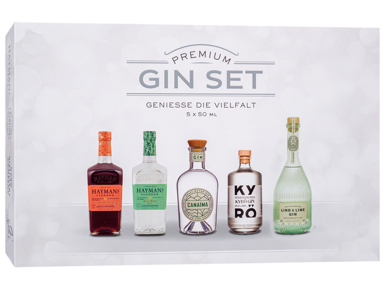 Gin Tasting Box Premium Entdeckerpaket - 5 x 50 ml, 26-47% Vol | Spirituosenpakete