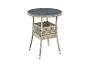 Runder Gartentisch mit Glasplatte und integriertem Rattanregal