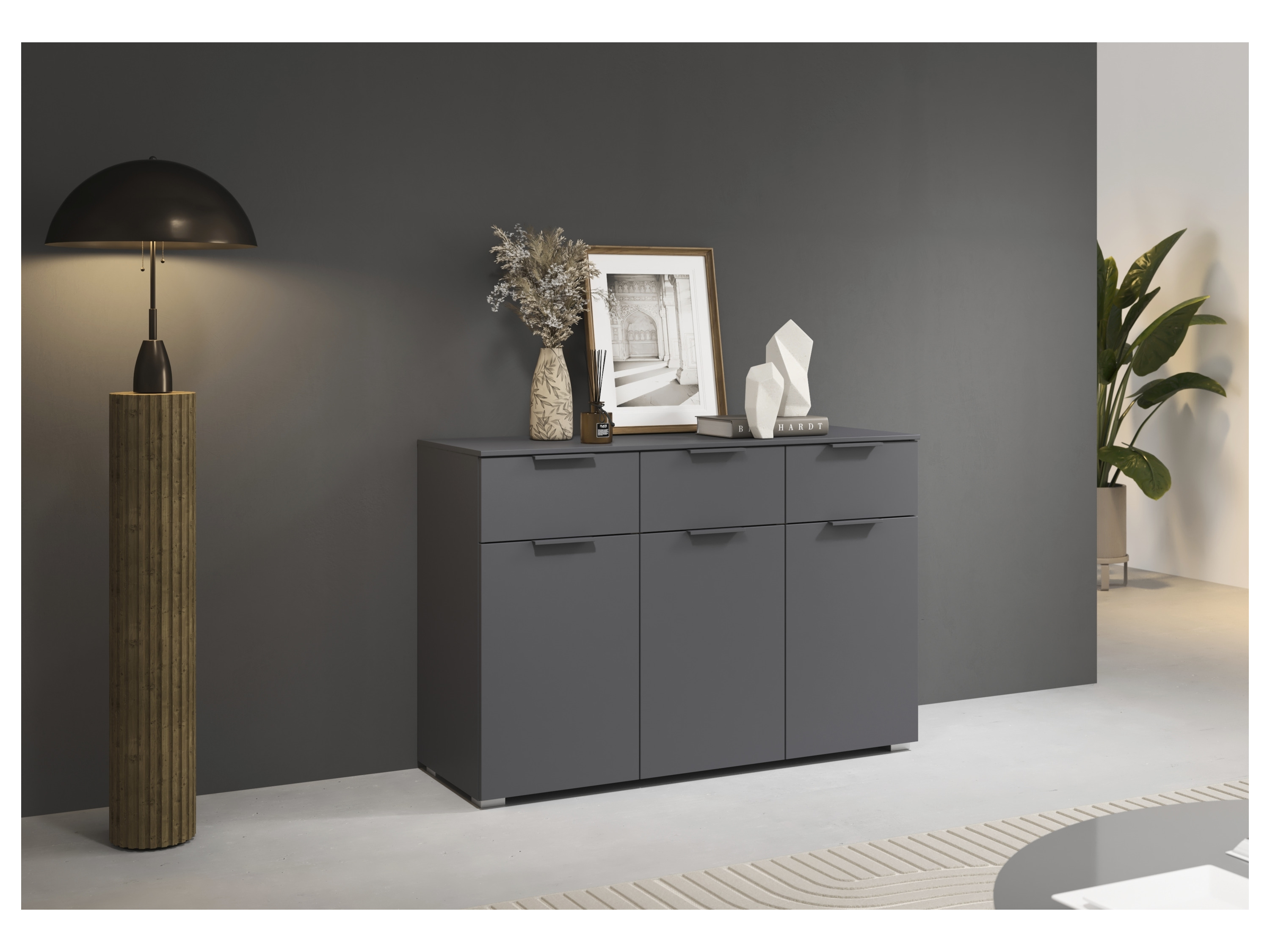 RAUCH ORANGE Alabama Kommode (3-türig, 3 Schubladen, graumetallic, 120 x 81 cm) – Bild 2 von 4