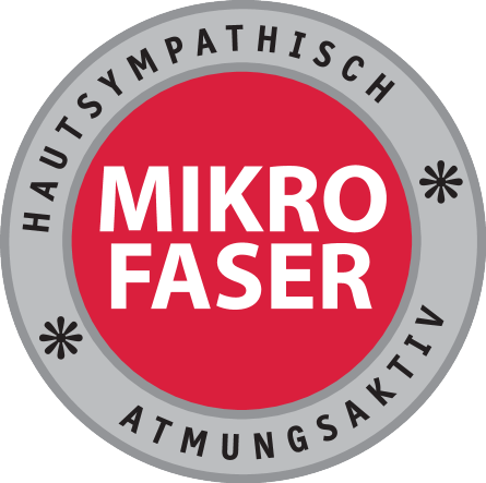 Siegel: MIKROFASER, HAUTSYMPATHISCH, ATMUNGSAKTIV.