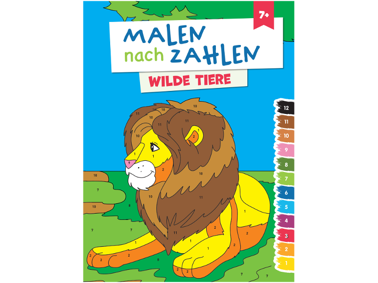 Löwen-Malbuch „Malen nach Zahlen: Wilde Tiere“ für Kinder ab 7 Jahren.