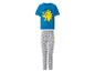 Blauer und grauer Kinderpyjama mit Cartoon-Charakter-Print und „CHARGED UP!“-Text.