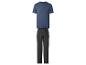 Blaues Kurzarm-T-Shirt und dunkelgraue Jogginghose für Herren.