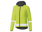 Gelbe Regenjacke mit reflektierenden Streifen, ideal zum Radfahren.