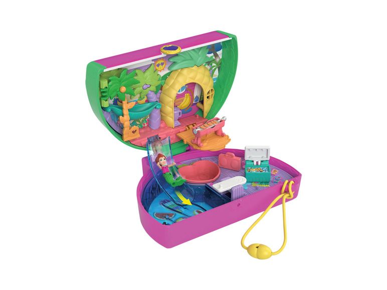 Ein rosafarbenes Spielset mit einem Ananas-Haus, einer Rutsche und einer Figur.