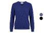 Blauer V-Ausschnitt-Pullover mit zwei Farboptionen.