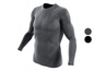 Ein graues Langarmshirt mit geometrischem Muster.