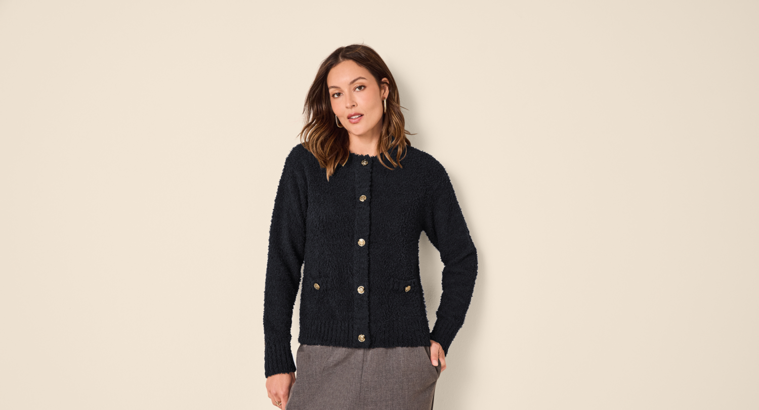 ESMARA® Damen Plüsch Cardigan (Schwarz, M(40/42)) – Bild 2 von 3