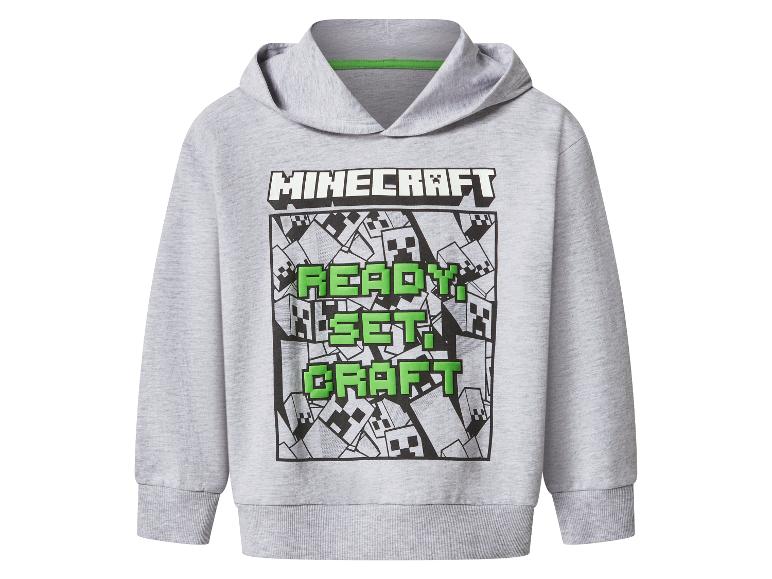 Grauer Minecraft Kinder-Kapuzenpullover mit „READY, SET, CRAFT“-Schriftzug