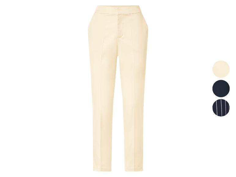Cremefarbene Damenhose mit Farbmustern für Creme, Marineblau und gestreiftes Marineblau.