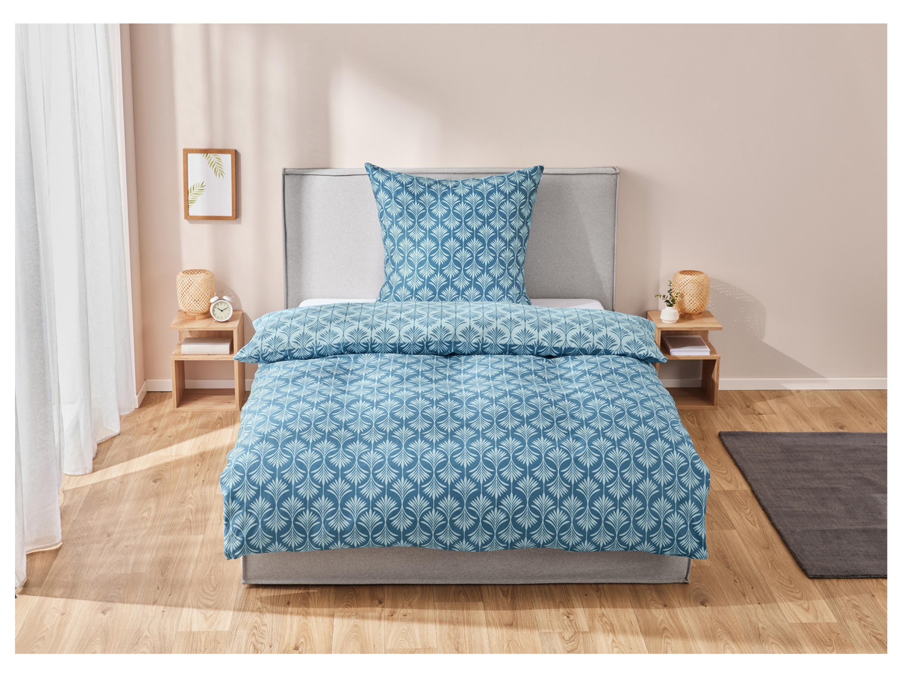 Thumbnail - LIVARNO home Bettwäsche Satin, 135 x 200 cm (Floral blau)