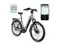 Graues E-Bike mit Navigations- und Fahrdaten-App.