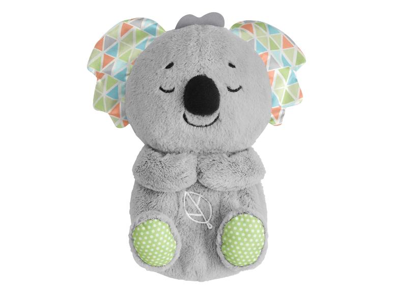 Graues Koala-Plüschtier mit bunten Ohren und grünen gepunkteten Pfoten.