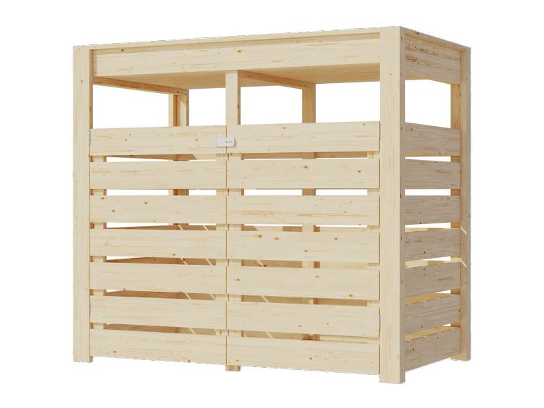 Heller Holz-Gartenschuppen mit zwei Fächern und Lamellentüren
