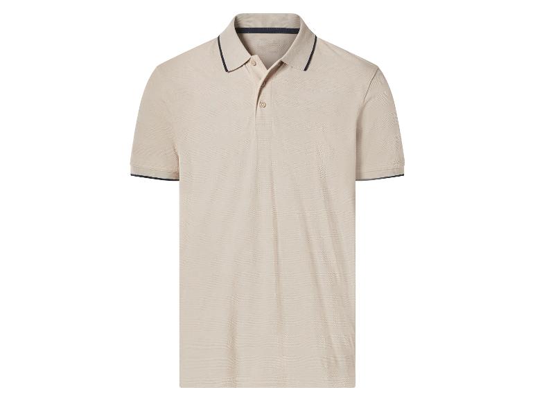 Herren-Poloshirt in Beige mit dunkelblauem Besatz an Kragen und Ärmeln