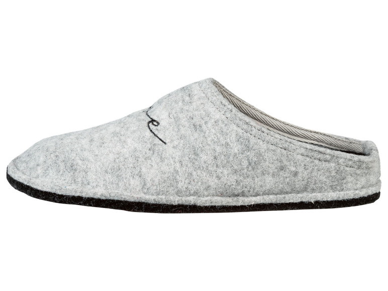 Graue Wollpantoffeln mit schwarzer Sohle.