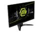 Schwarzer Gaming-Monitor mit grün beleuchtetem Bildschirm, schräg von der Seite.