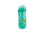 Grüne Flasche mit einem Chamäleon- und Blättermuster.
