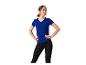 Frau in blauem T-Shirt und schwarzen Leggings von Kalenji.
