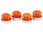 Vier Halloween-Kürbis-Teelichter mit lächelnden Gesichtern