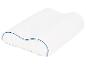 Weißes ergonomisches Kissen mit dunkelblauem Rand.