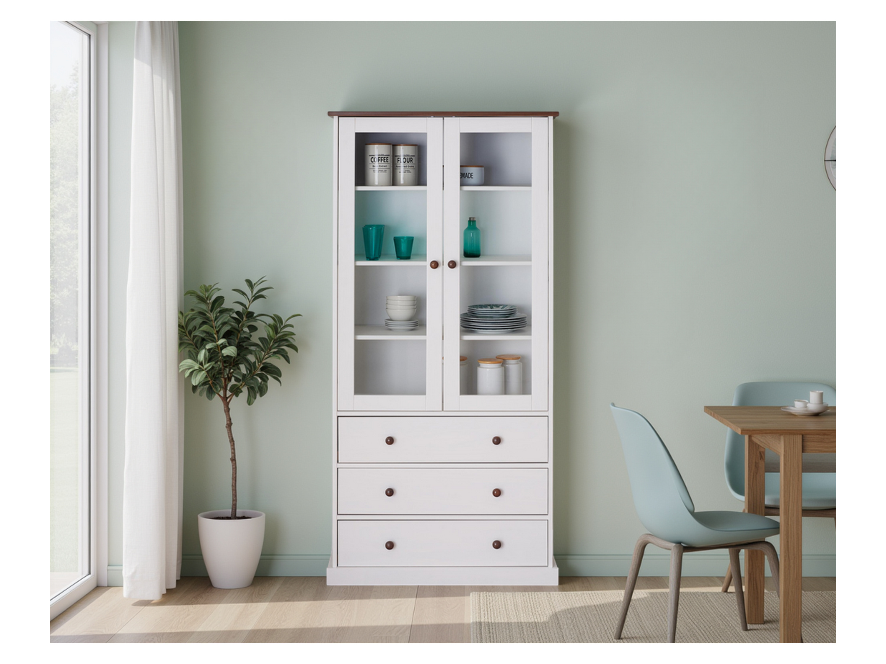 Thumbnail - Inter Link Vitrinenschrank »Westerland«, im Landhausstil (weiss, sepia/braun)